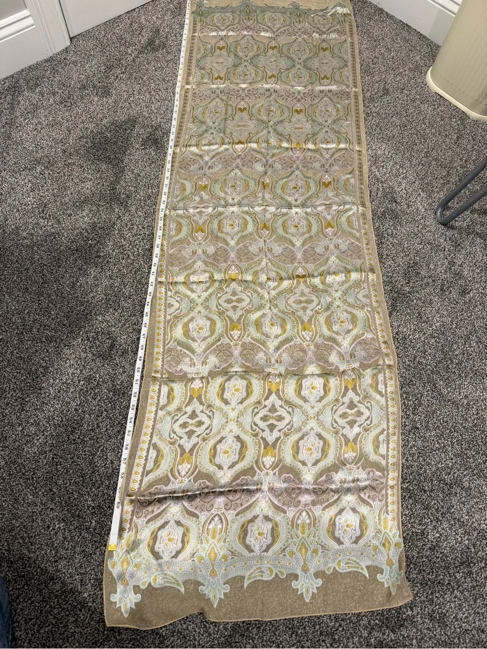 Vintage Ornate Silk Scarf in Champagne